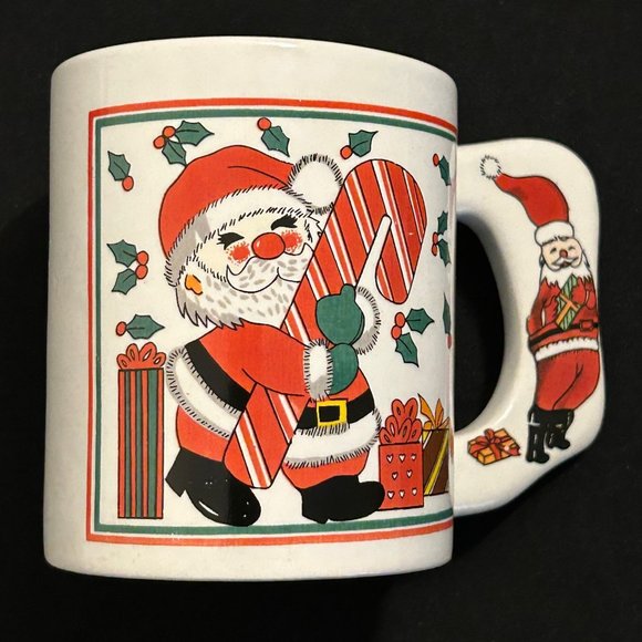 Like New Other - Vintage Style Santa Christmas Candy Cane Holly Mug 🎅